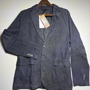 NEW Massimo Dutti Goatskin Suede Blazer Jacket Blue L